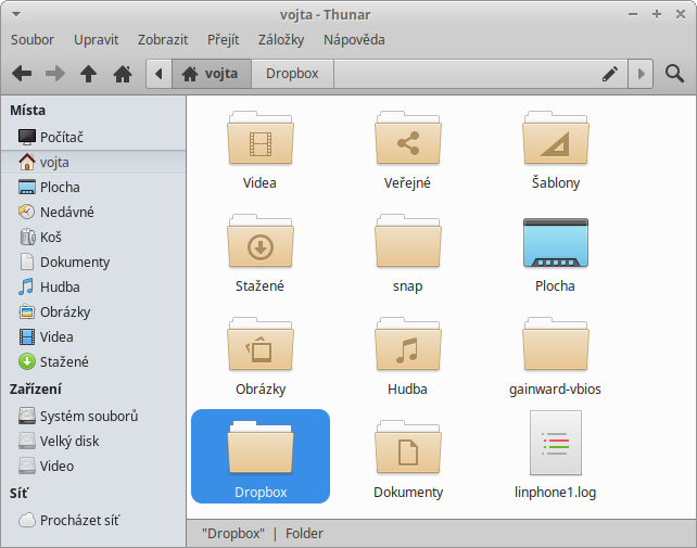 Dropbox složka v mém profilu