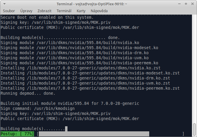 Instalace Nvidia ovladače 595 v terminálu Xubuntu