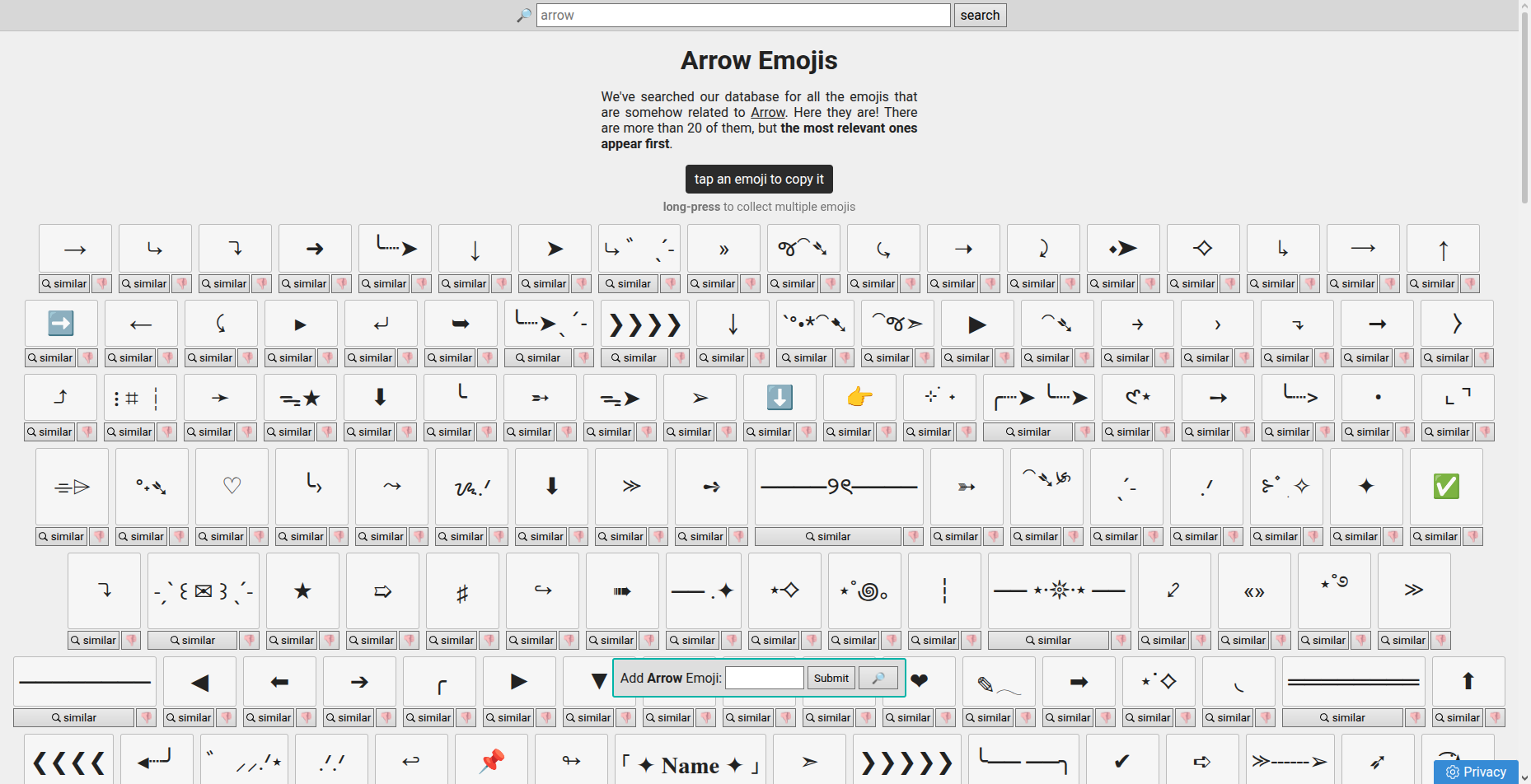 Smajlíci arrow (šipka) v databázi EmojiDB