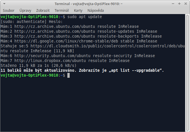 Výpis příkazu apt list --upgradeable v terminálu Xubuntu