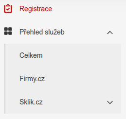 Zaregistrované služby Firmy.cz a Sklik.cz v Klientské zóně na Seznamu