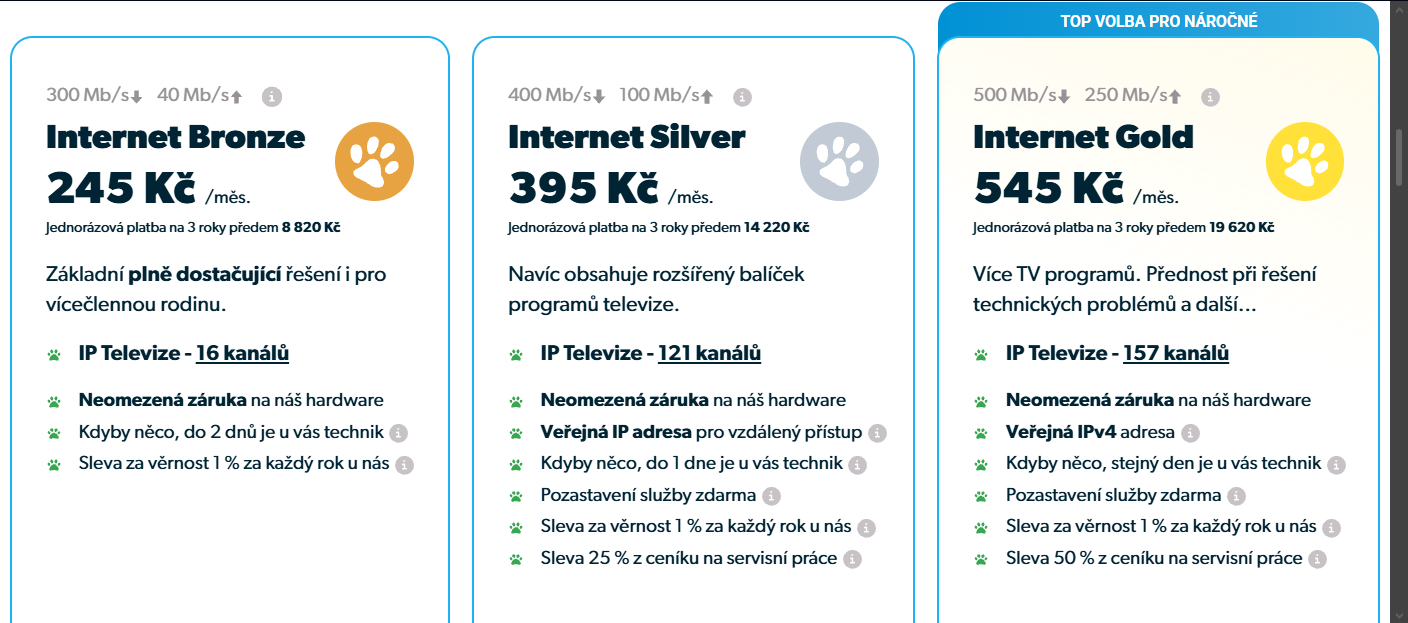 Tlapnet internet 300 až 500 Mbps za 245 až 545 Kč/měsíc