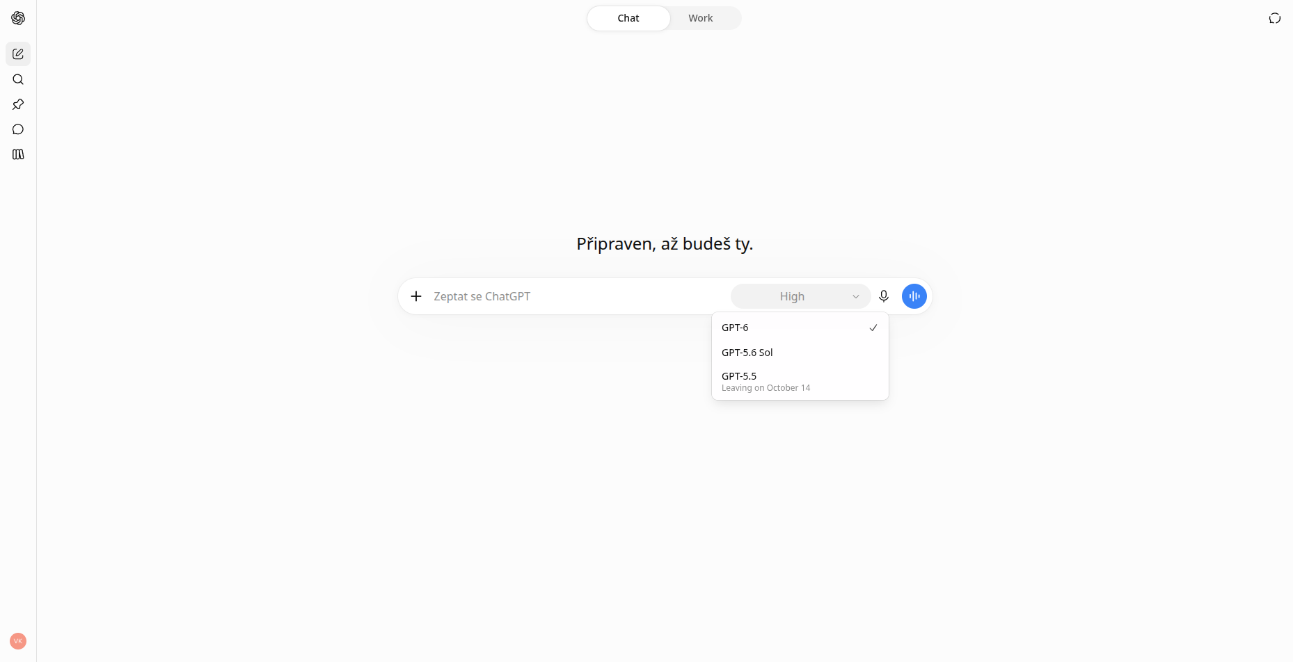 ChatGPT 6 v běžném režimu Chat a placená práce v režimu Work