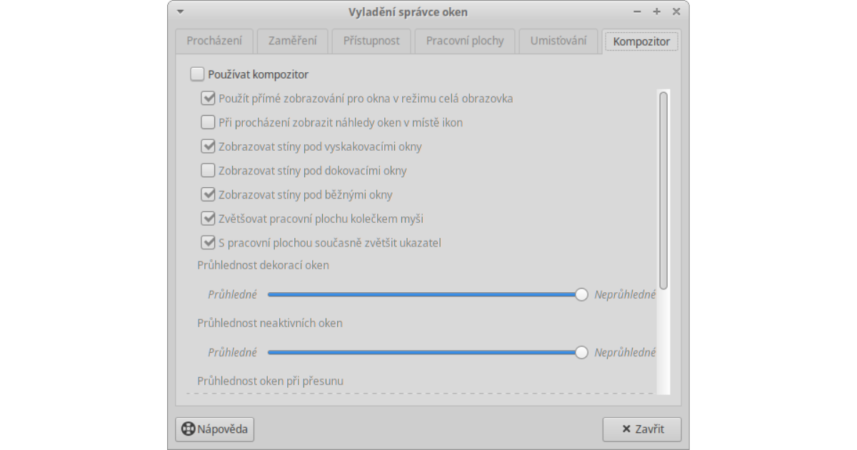 Kompozitor ve Vyladění správce oken v Xubuntu