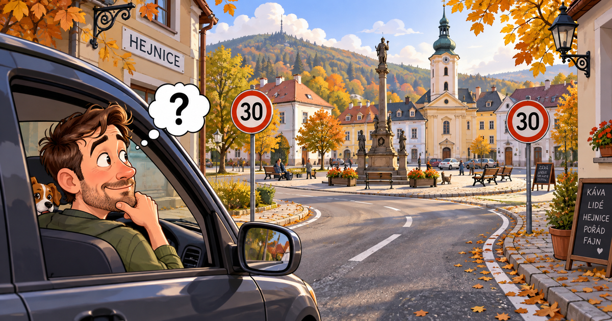 Zmatený řidič v podzimních Hejnicích