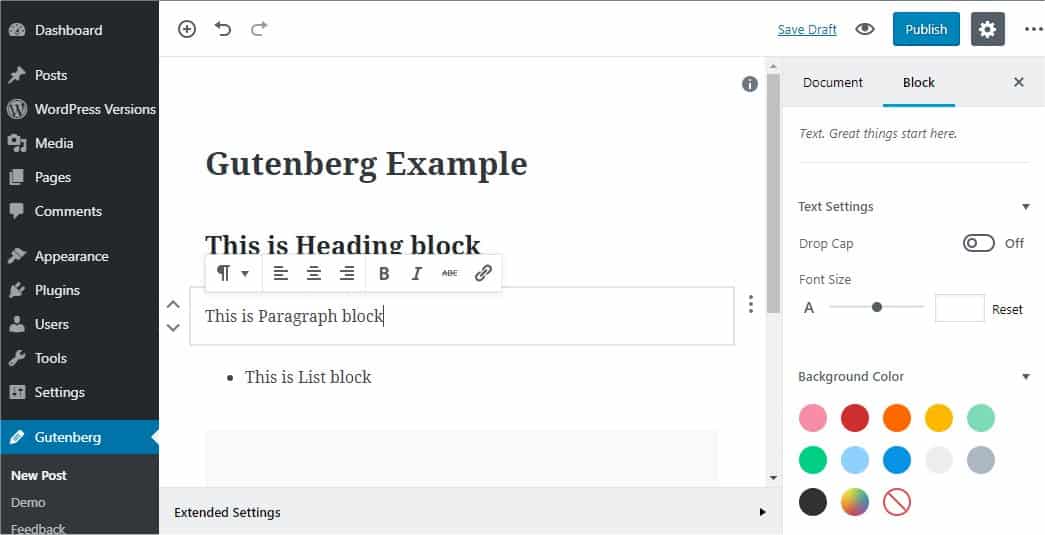 WordPress Gutenberg editor