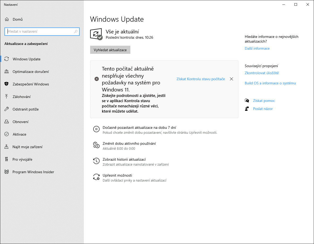 Pocitac nesplnuje pozadavky Windows 11 Windows Update