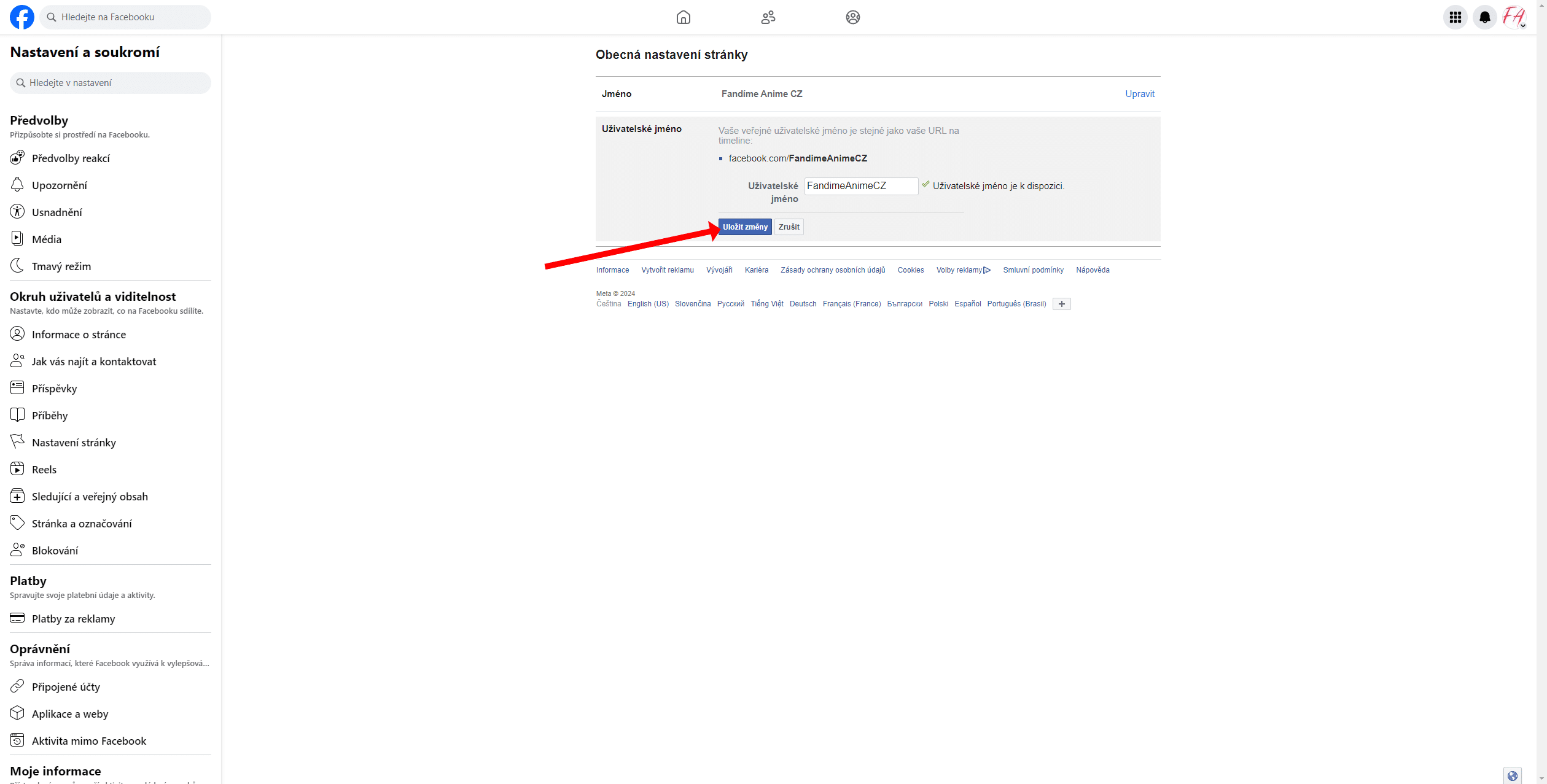 Zmena uzivatelskeho jmena stranky