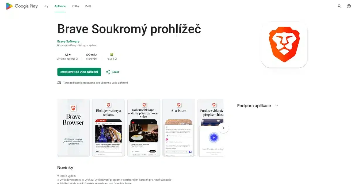 Brave Soukromy prohlizec na Google Play header