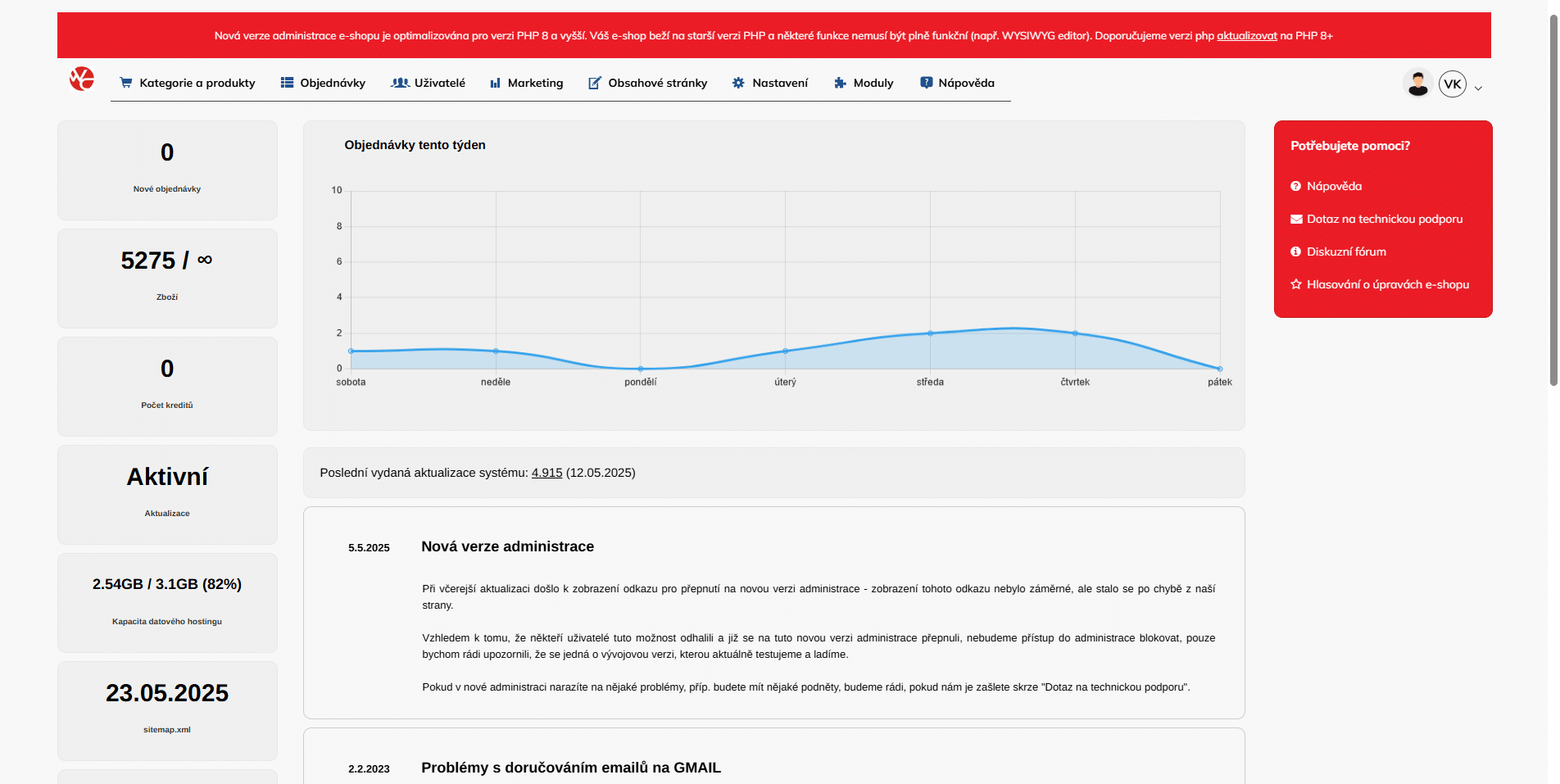 Administrace WebCzech e shopu nove rozhrani