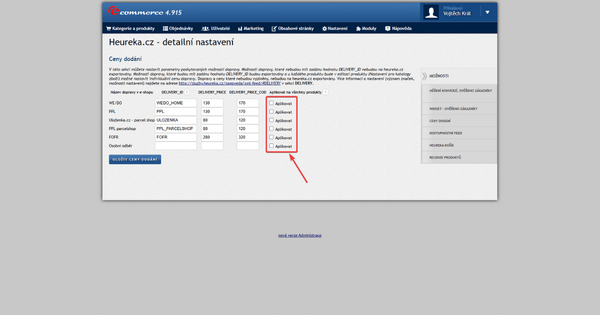 Webczech e shop Hromadne nastaveni ceny dopravy header
