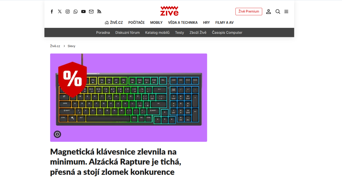 Klávesnice Rapture na Živě.cz = affiliate marketing v praxi