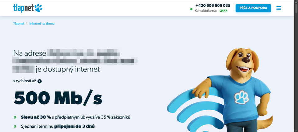 Tlapnet mi chybně ukazuje rychlost 500 Mb/s