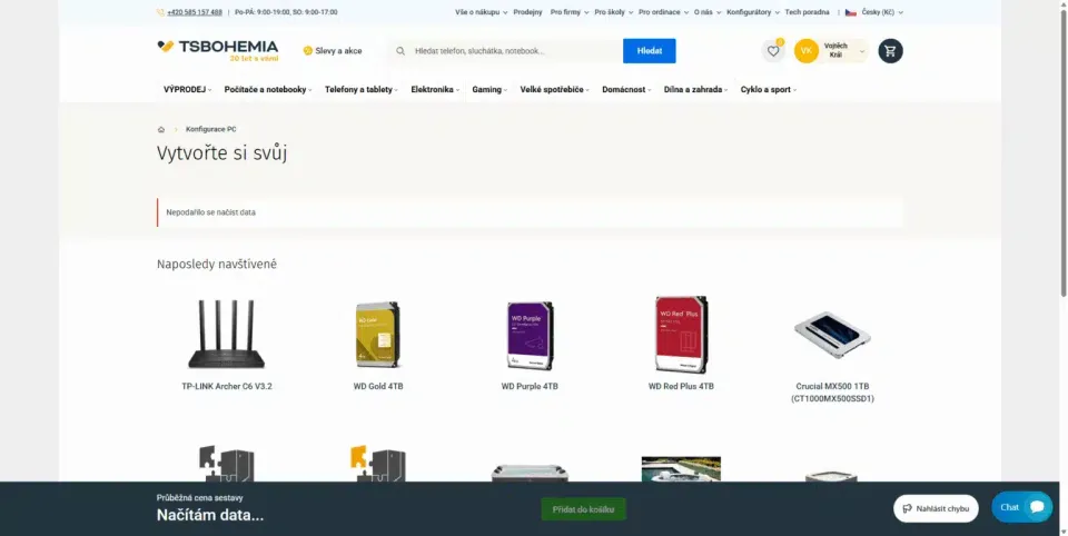 Konfigurátor TSBOHEMIA nefunguje, nepodařilo se načíst data