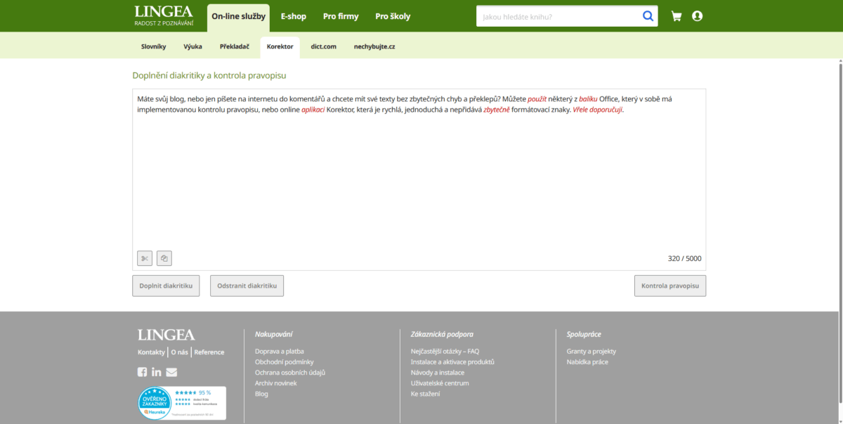 Korektor Lingea, doplnění diakritiky