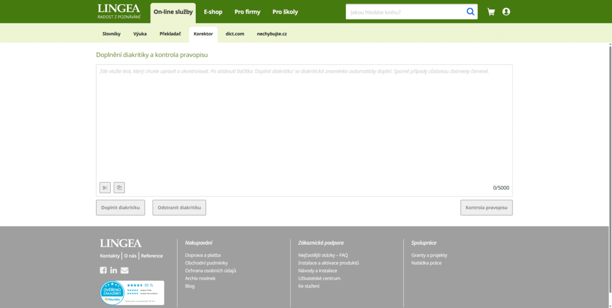 Korektor překlepů od Lingea s.r.o., hlavní obrazovka