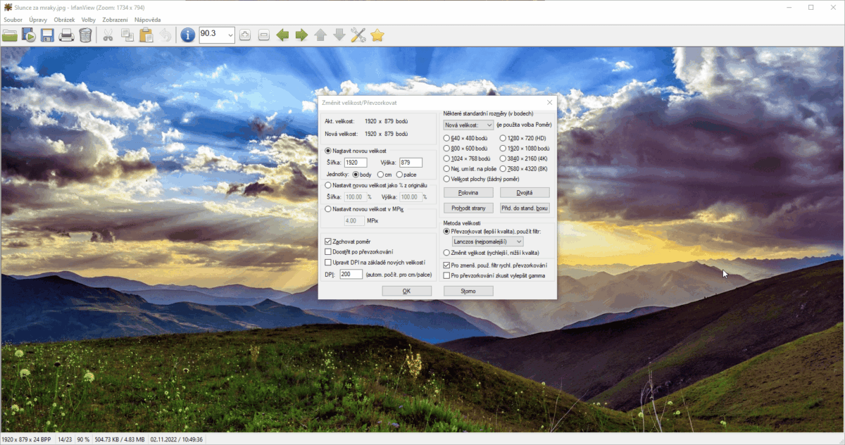 Změna velikosti obrázku v IrfanView