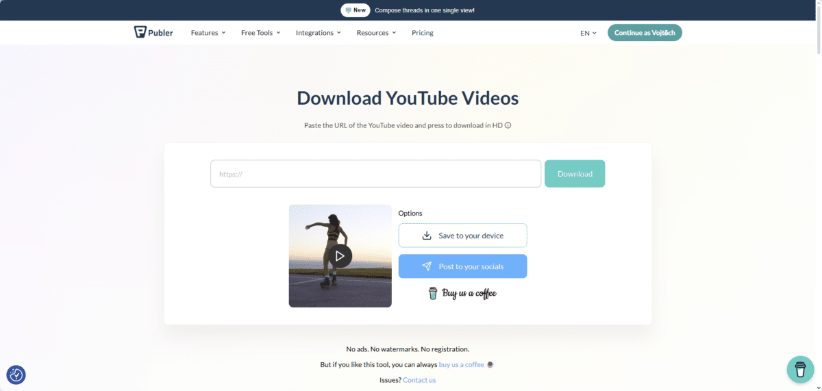 Video z YouTube načtené v Publeru ke stažení nebo sdílení formou příspěvku