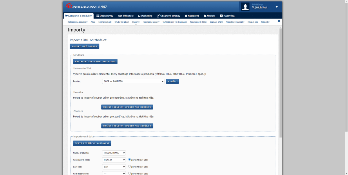 Import XML Zboží.cz v administraci e-shopu WebCzech