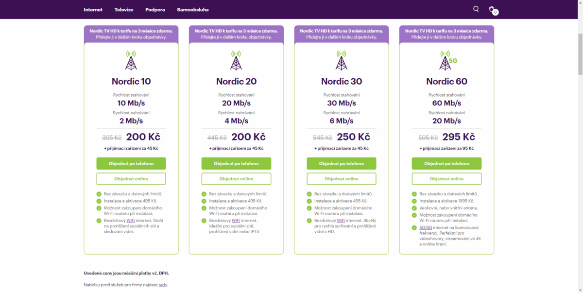 Nabídka připojení Nordic Telecom na mé adrese