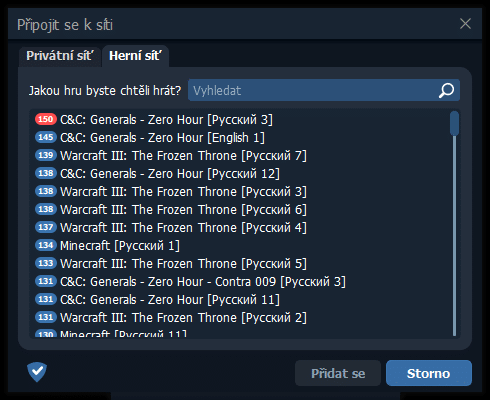 Veřejné herní sítě v Radmin VPN