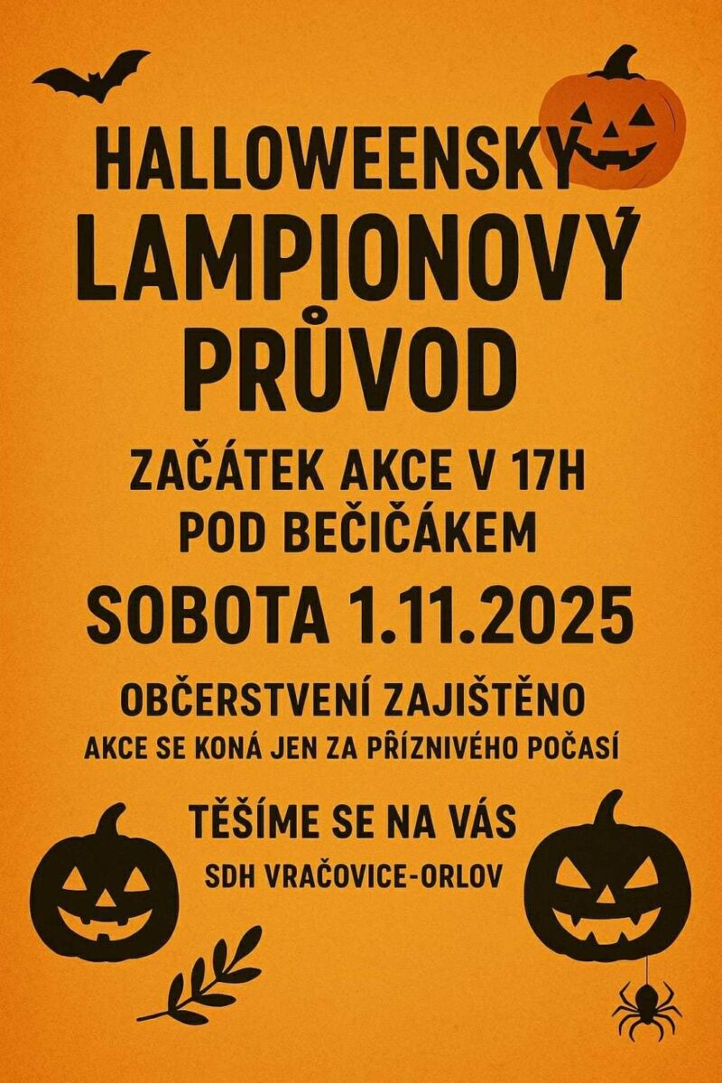 leták na halloweenský lampionový průvod v obci vračovice orlov 2025