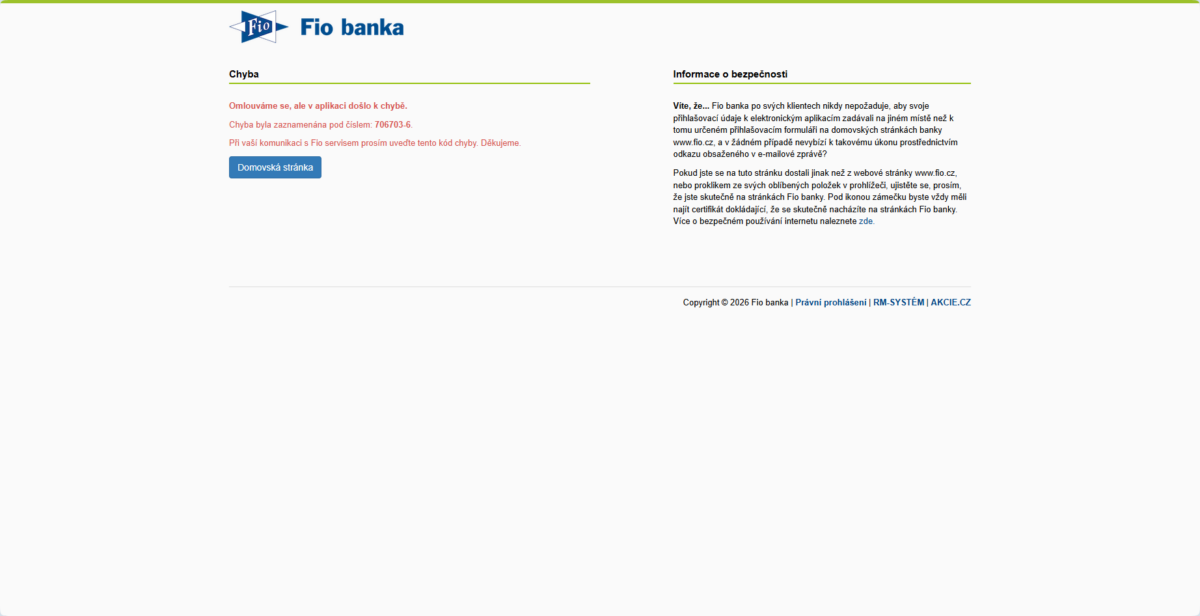 Fio banka, chybové hlášení 706703 6