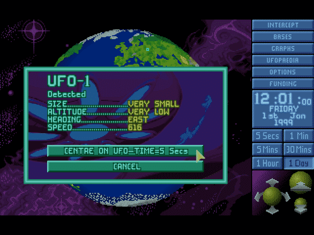 UFO Enemy Unknown (1994), velmi malé ufo detekováno