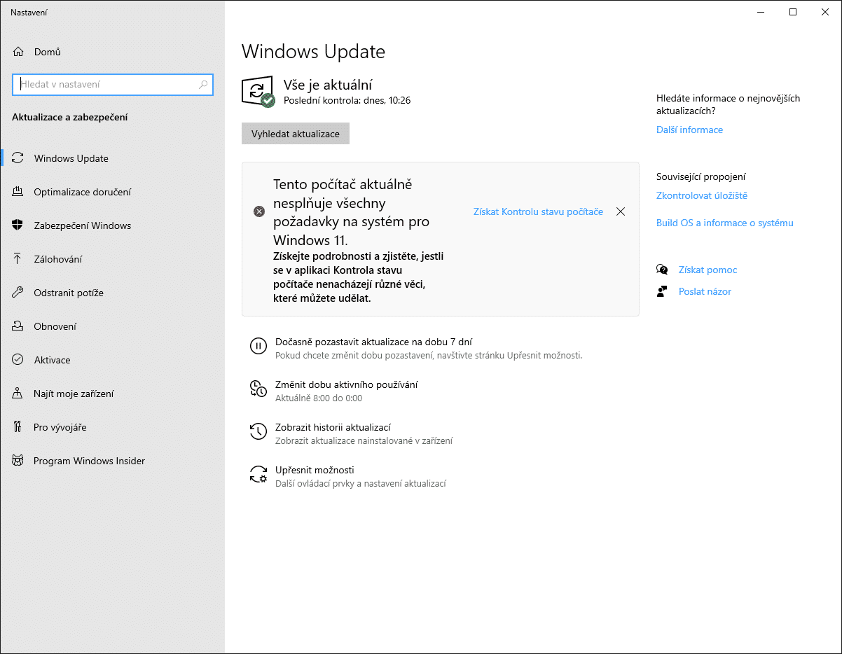 Počítač nesplňuje požadavky Windows 11, Windows Update